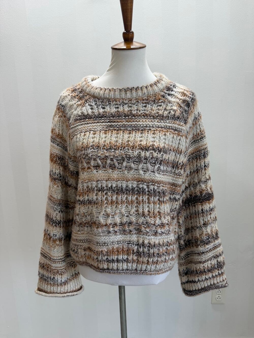 Universal Thread Chunky Knit Striped Sweater Oversized Boho Cozy Neutral Sz L